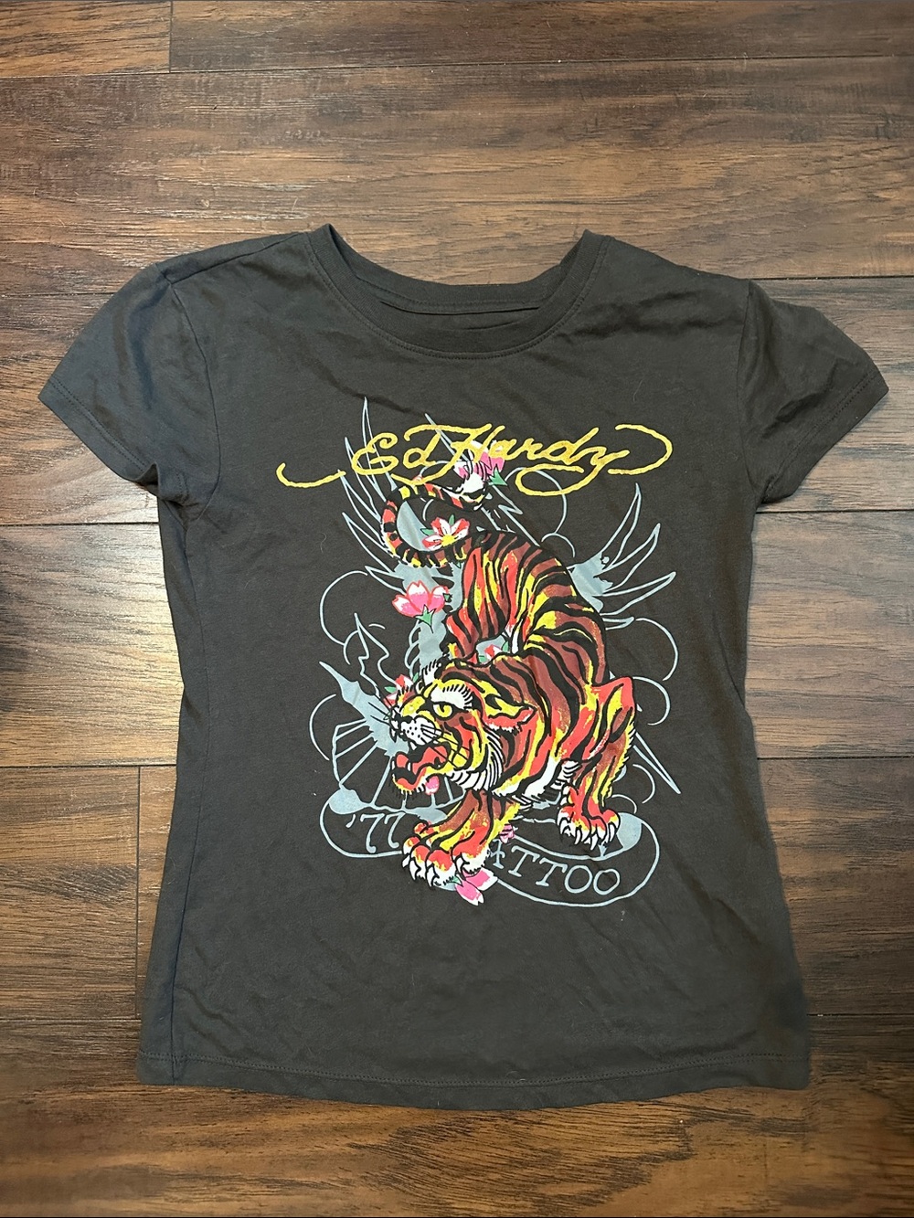 Ed Hardy Black Tee with Colorful Tiger Graphic